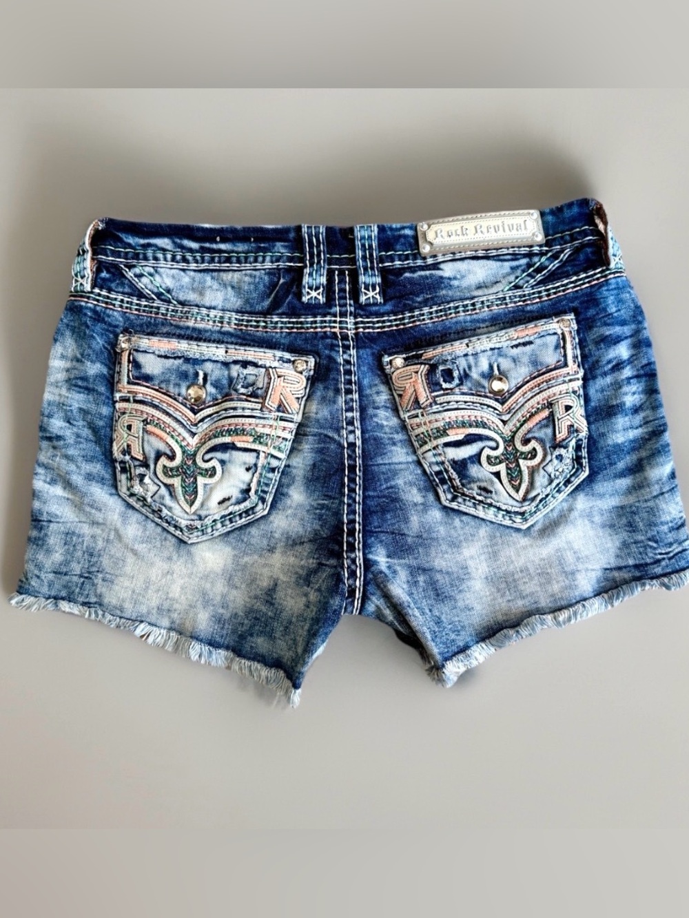 Rock Revival Womens Shorts Size 31 Blue Jean Y2K Embellished Mae Rhinestones